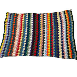 Hand Made Crochet Blanket Afghan Throw Multi Color Rainbow Stripe 44”x67”